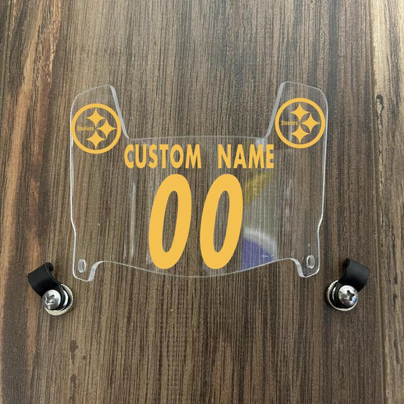 Pittsburgh Steelers Custom Name & Number Mini Football Helmet Visor Shield Clear w/ Clips - Yellow