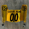 Pittsburgh Steelers Custom Name & Number Mini Football Helmet Visor Shield Gold Chrome Mirror w/ Clips - Black