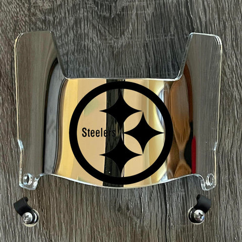 Pittsburgh Steelers Mini Football Helmet Visor Shield Silver Chrome Mirror w/ Clips
