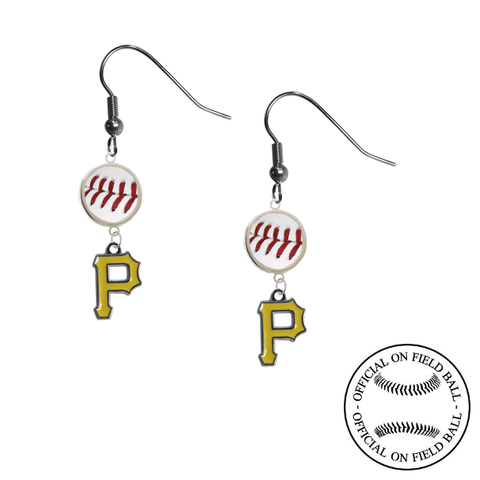Pittsburgh Pirates MLB Authentic Rawlings On Field Leather Baseball Dangle Earrings