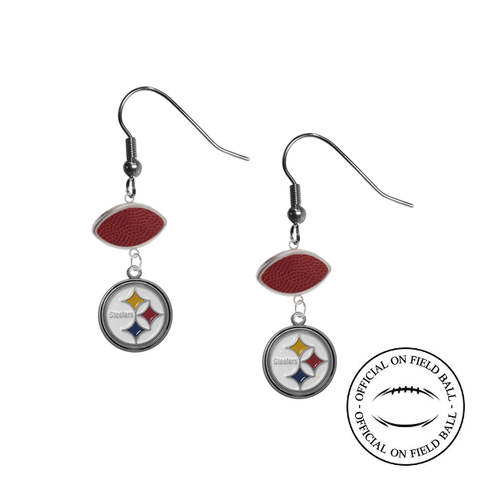 Pittsburgh Steelers NFL Authentic Official On Field Leather Football Dangle Earrings
