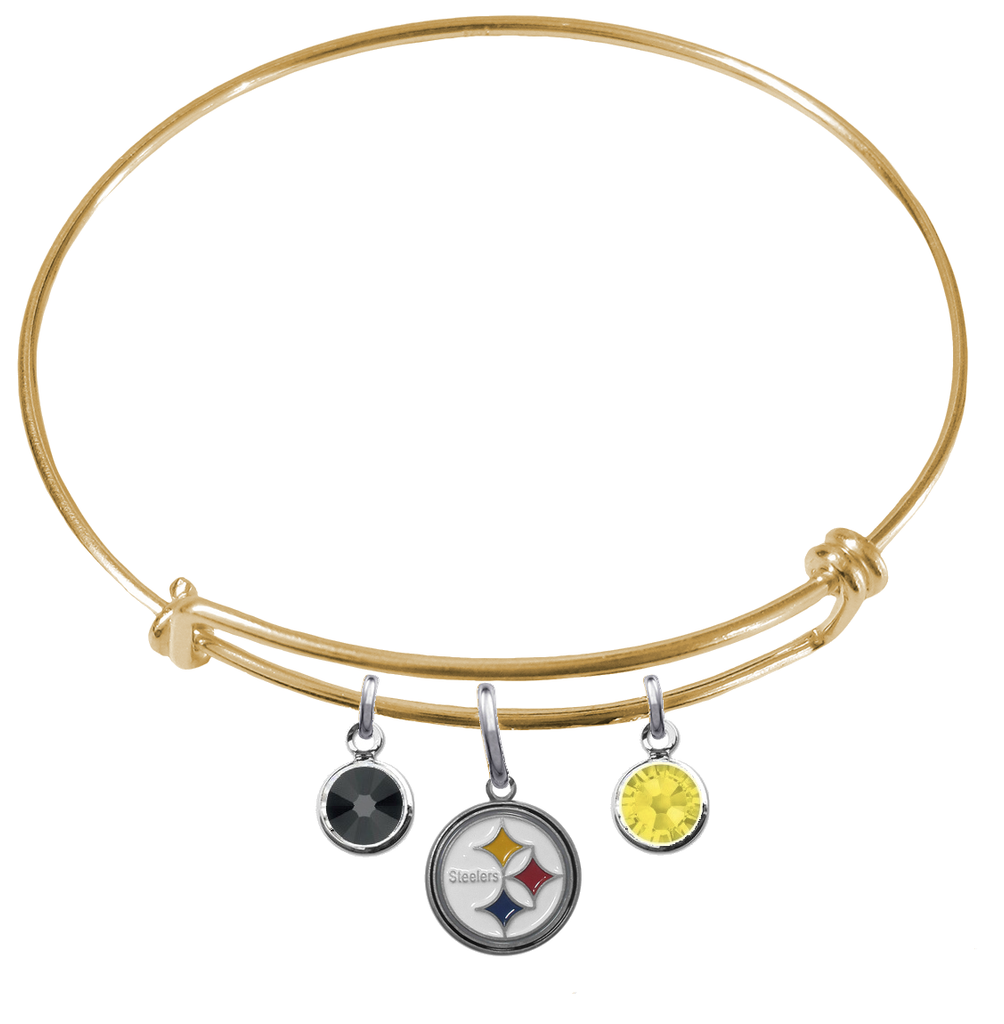 Pittsburgh Steelers Gold NFL Expandable Wire Bangle Charm Bracelet