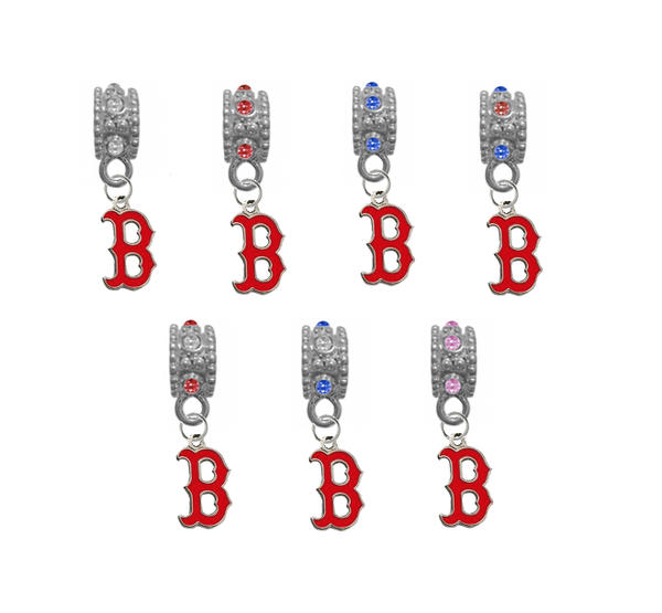 Boston Red Sox B Logo MLB Baseball Crystal Rhinestone European Bracelet Charm