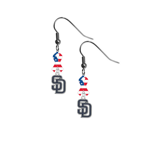 San Diego Padres MLB USA American Flag Ribbon Dangle Earrings