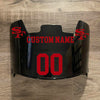 San Francisco 49ers Custom Name & Number Full Size Football Helmet Visor Shield Black Dark Tint w/ Clips - Red