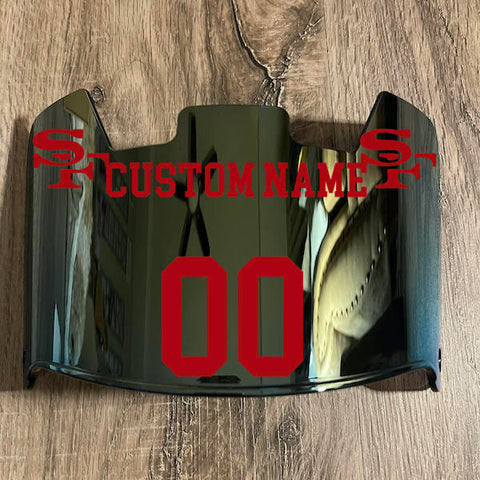 San Francisco 49ers Custom Name & Number Full Size Football Helmet Visor Shield Gold Iridium Mirror w/ Clips - Red