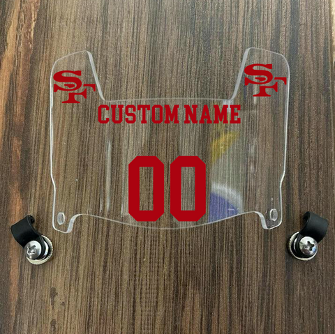 San Francisco 49ers Custom Name & Number Mini Football Helmet Visor Shield Clear w/ Clips - Red