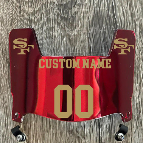 San Francisco 49ers Custom Name & Number Mini Football Helmet Visor Shield Red Chrome Mirror w/ Clips - Metallic Gold