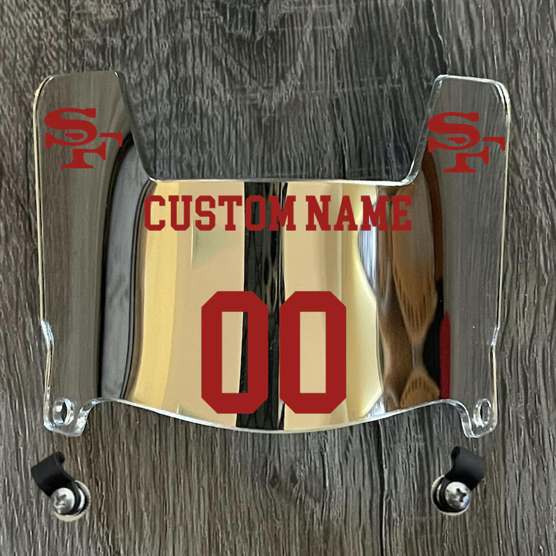San Francisco 49ers Custom Name Number Mini Football Helmet Visor Shield SportsJewelryProShop San Francisco 49ers Custom Name Number Mini Football Helmet Visor Shield SportsJewelryProShop
