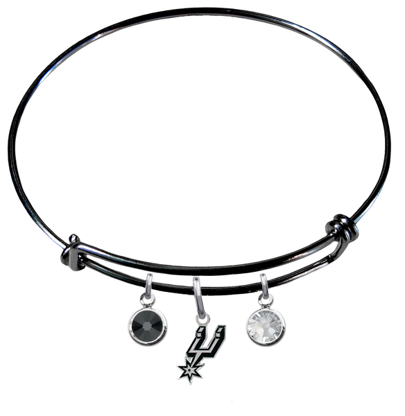 San Antonio Spurs BLACK Color Edition Expandable Wire Bangle Charm Bracelet