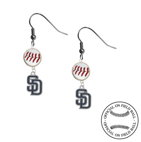 San Diego Padres MLB Authentic Rawlings On Field Leather Baseball Dangle Earrings