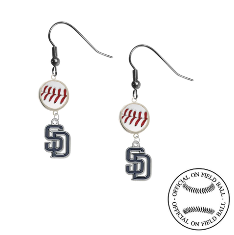 San Diego Padres MLB Authentic Rawlings On Field Leather Baseball Dangle Earrings