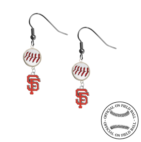 San Francisco Giants MLB Authentic Rawlings On Field Leather Baseball Dangle Earrings