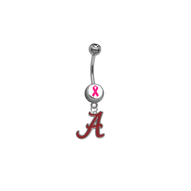 Alabama Crimson Tide Breast Cancer Awareness Belly Button Navel Ring - SportsJewelryProShop