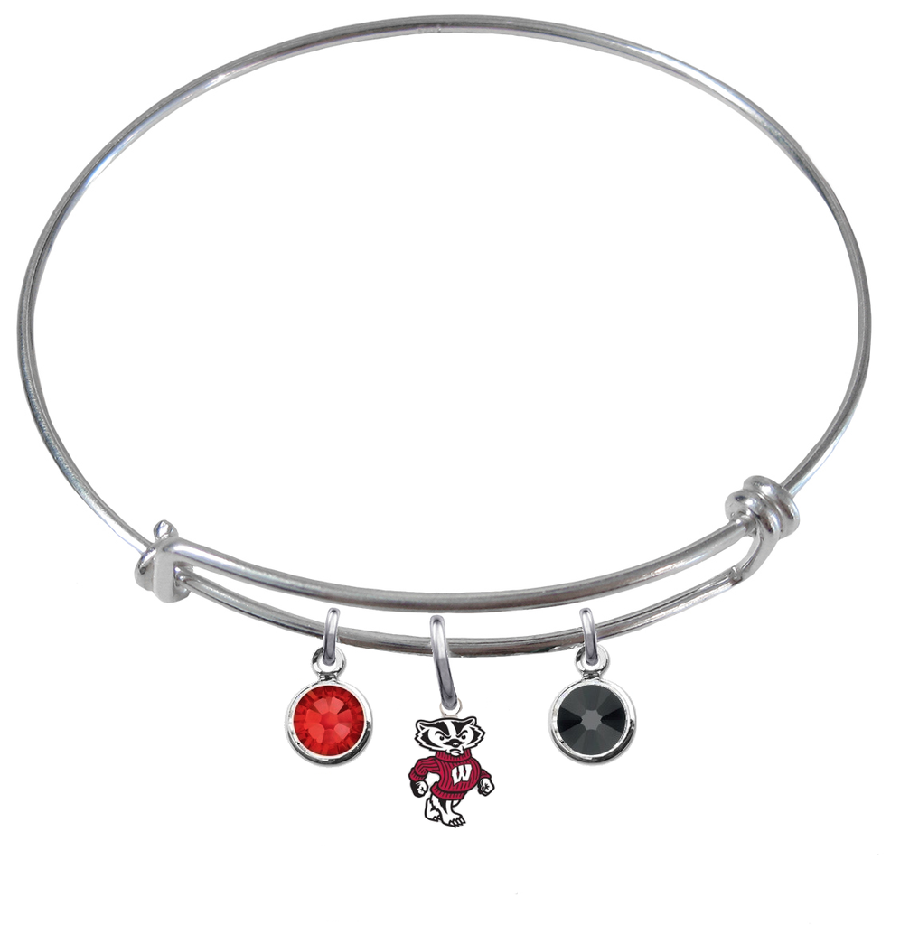 Wisconsin Badgers Mascot Logo NCAA Expandable Wire Bangle Charm Bracelet