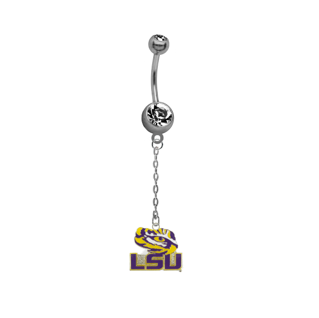 LSU Tigers Style 3 Dangle Chain Belly Button Navel Ring