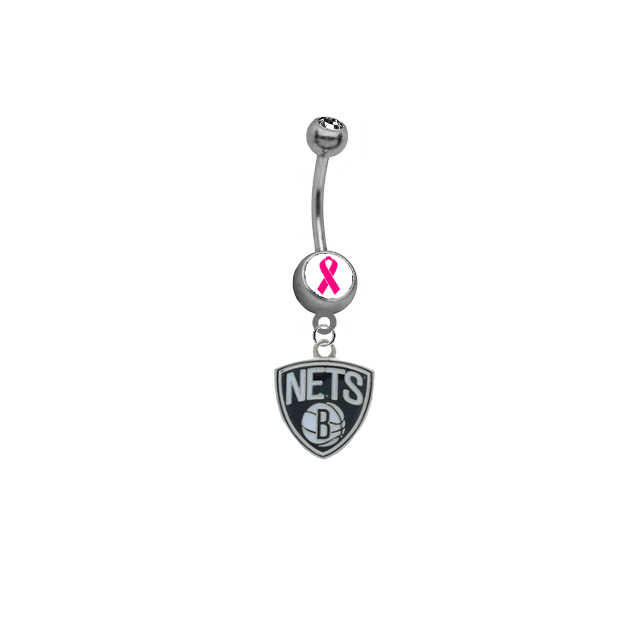 Brooklyn Nets Breast Cancer Awareness NBA Basketball Belly Button Navel Ring