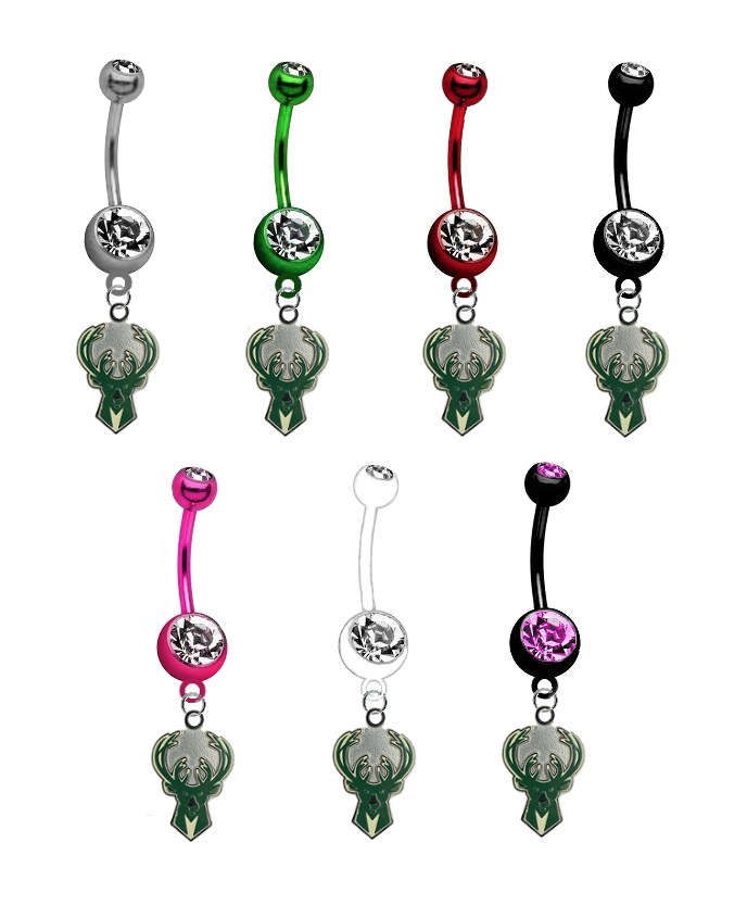 Milwaukee Bucks NBA Basketball Belly Button Navel Ring - Pick Your Color