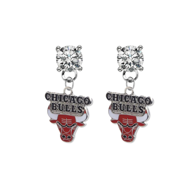 Chicago Bulls CLEAR Swarovski Crystal Stud Rhinestone Earrings
