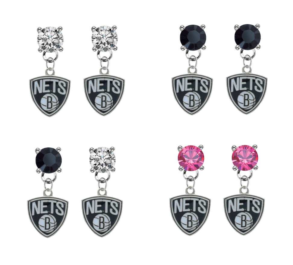 Brooklyn Nets NBA Swarovski Crystal Stud Rhinestone Earrings