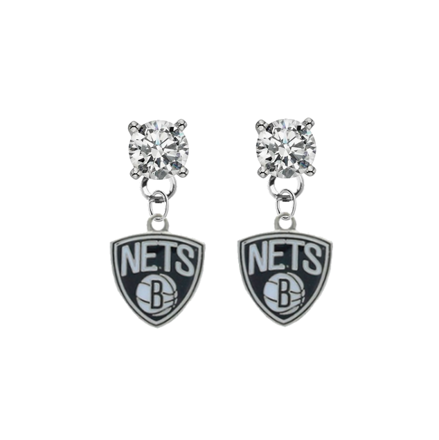 Brooklyn Nets CLEAR Swarovski Crystal Stud Rhinestone Earrings