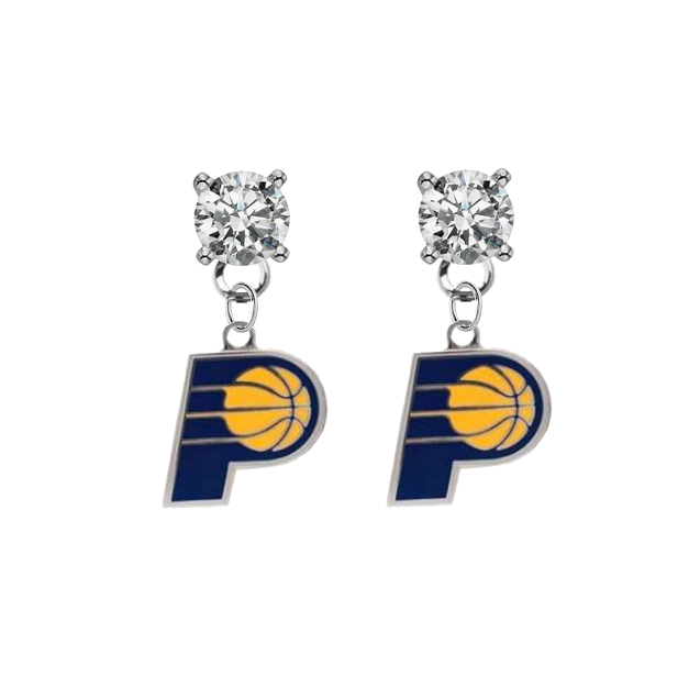 Indiana Pacers CLEAR Swarovski Crystal Stud Rhinestone Earrings
