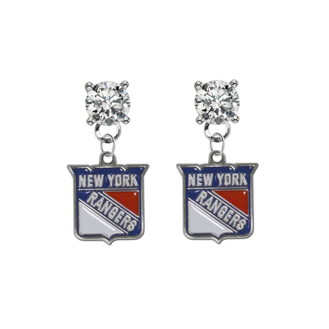 New York Rangers CLEAR Swarovski Crystal Stud Rhinestone Earrings