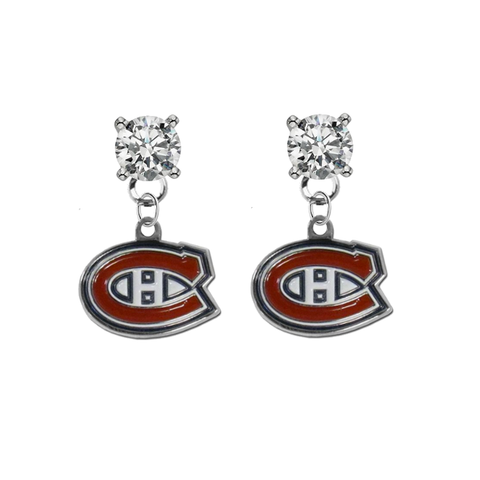 Montreal Canadiens CLEAR Swarovski Crystal Stud Rhinestone Earrings