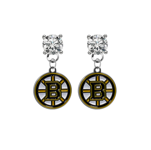 Boston Bruins CLEAR Swarovski Crystal Stud Rhinestone Earrings
