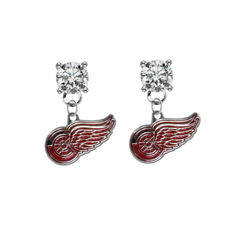 Detroit Red Wings CLEAR Swarovski Crystal Stud Rhinestone Earrings