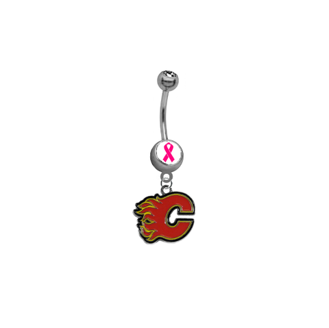 Calgary Flames Breast Cancer Awareness NHL Hockey Belly Button Navel Ring