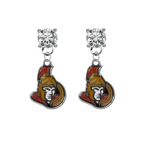 Ottawa Senators CLEAR Swarovski Crystal Stud Rhinestone Earrings
