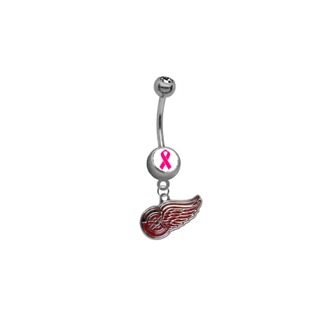 Detroit Red Wings Breast Cancer Awareness NHL Hockey Belly Button Navel Ring