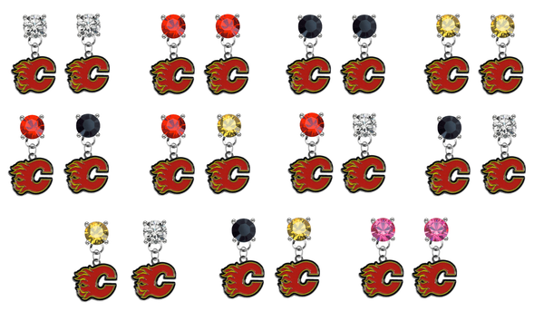 Calgary Flames NHL Swarovski Crystal Stud Rhinestone Earrings