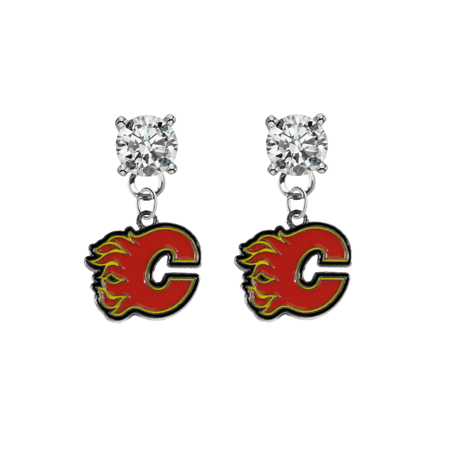 Calgary Flames CLEAR Swarovski Crystal Stud Rhinestone Earrings