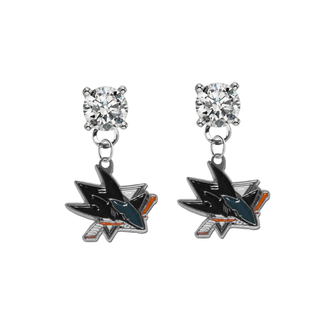 San Jose Sharks CLEAR Swarovski Crystal Stud Rhinestone Earrings