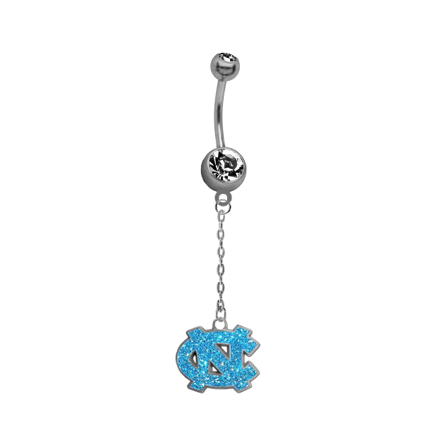 North Carolina Tar Heels Glitter Logo Dangle Chain Belly Button Navel Ring