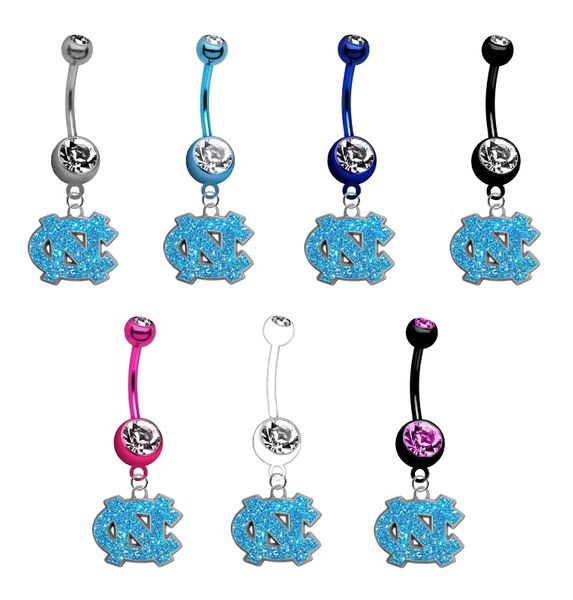 North Carolina Tar Heels Glitter Logo NCAA College Belly Button Navel Ring - Pick Your Color