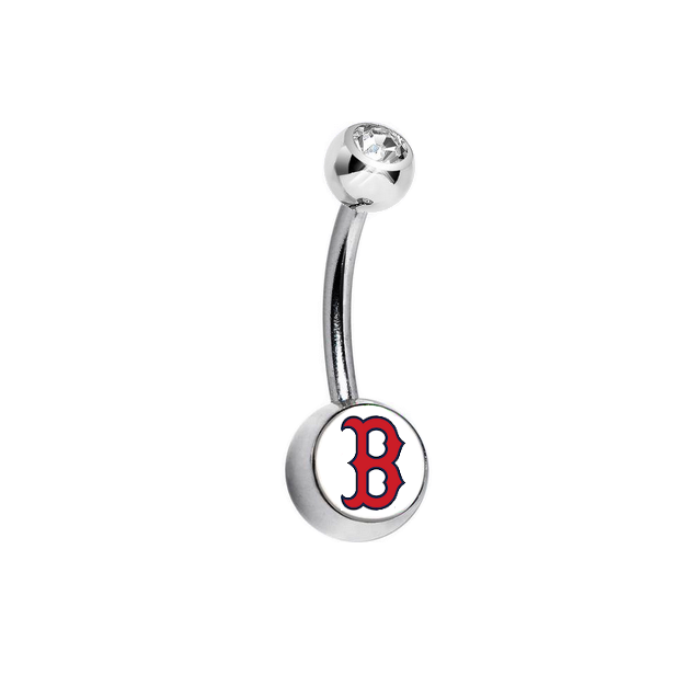 Boston Red Sox B Logo Clear Swarovski Crystal Classic Style MLB Belly Ring