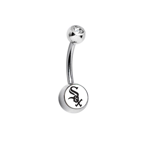Chicago White Sox Clear Swarovski Crystal Classic Style MLB Belly Ring