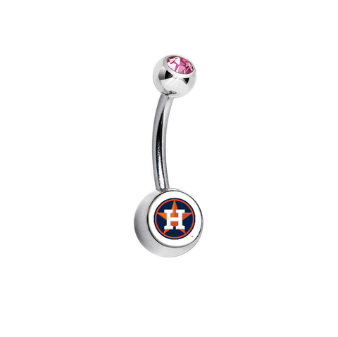Houston Astros Pink Swarovski Crystal Classic Style MLB Belly Ring