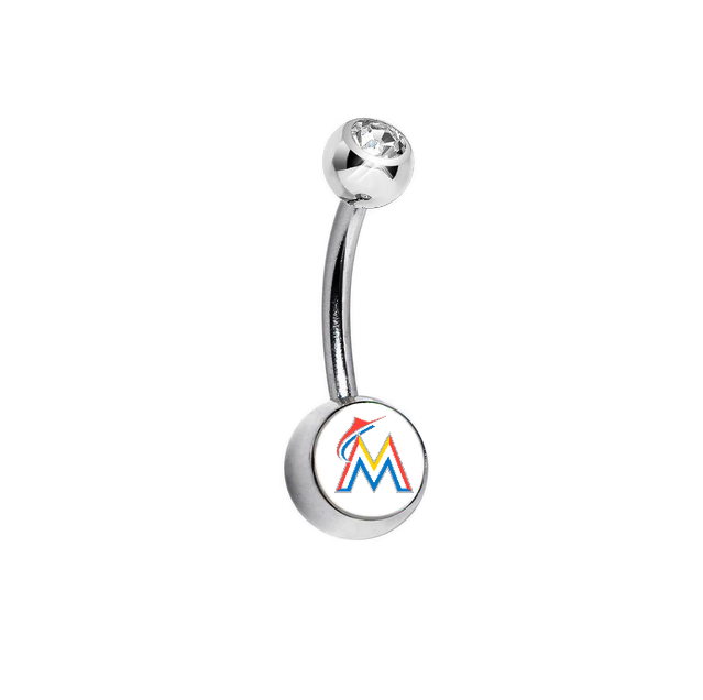 Miami Marlins Clear Swarovski Crystal Classic Style MLB Belly Ring