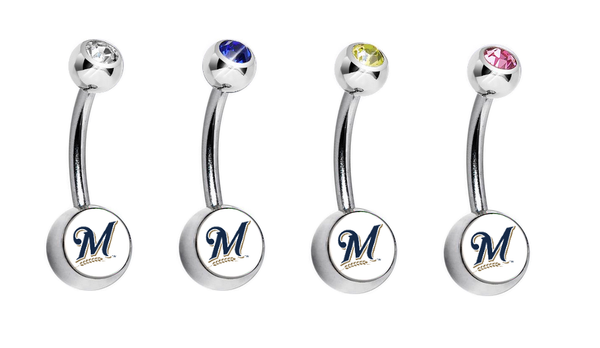 Milwaukee Brewers Swarovski Crystal Classic Style MLB Belly Ring