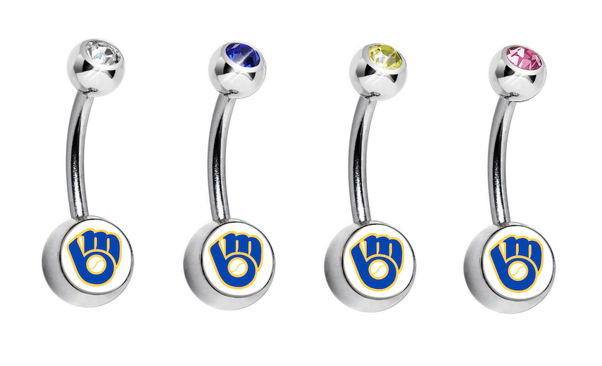 Milwaukee Brewers Retro Swarovski Crystal Classic Style MLB Belly Ring