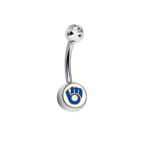 Milwaukee Brewers Retro Clear Swarovski Crystal Classic Style MLB Belly Ring