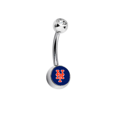 New York Mets Clear Swarovski Crystal Classic Style MLB Belly Ring