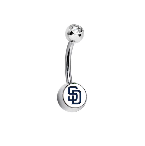 San Diego Padres CLear Swarovski Crystal Classic Style MLB Belly Ring