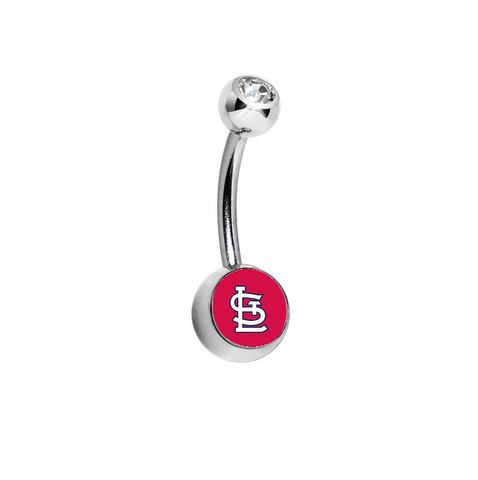 St Louis Cardinals Clear Swarovski Crystal Classic Style MLB Belly Ring