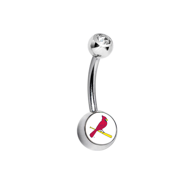 St Louis Cardinals Style 2 Clear Swarovski Crystal Classic Style MLB Belly Ring