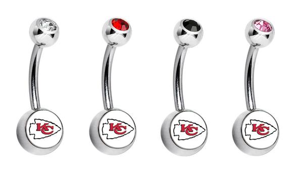 Kansas City Chiefs Swarovski Crystal Classic Style NFL Belly Ring